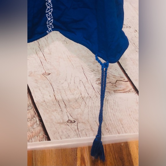 RUFF HEWN Blue/White Peasant Ruffle on/off Shoulder Blouse Top 3X Plus NWT. - Picture 6 of 6